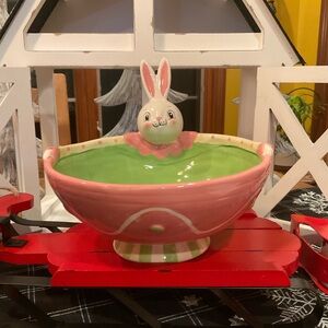 Johanna Parker Decorative Pink & Green Bunny Ceramic Serving Bowl